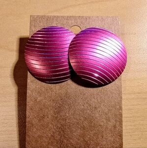 Vintage 80s 90s Pink Round Aluminum Earrings Pierced.